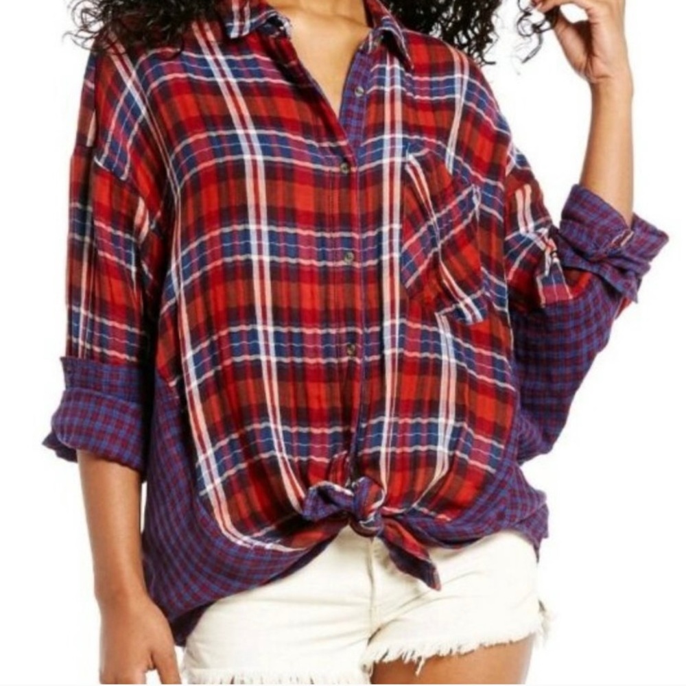 Free People “One of the Guys” Button Down Plaid